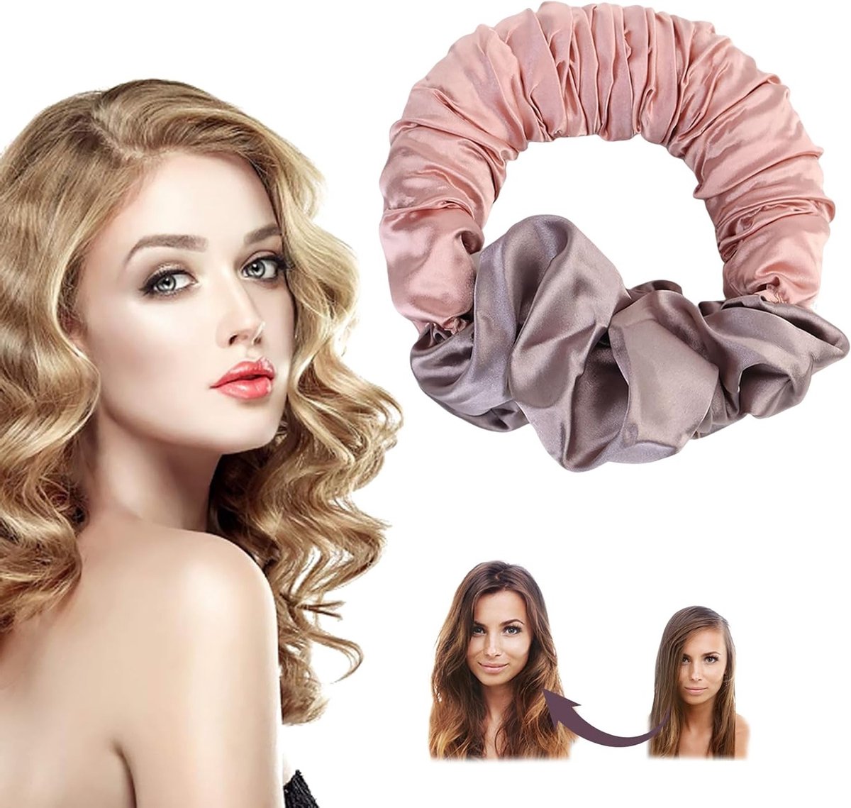 Zijdeachtige Scrunchies voor Heatless Curls - Perfecte Krullen Zonder Hitte, Ideaal voor Middellang en Lang Haar, Comfortabel en Duurzaam