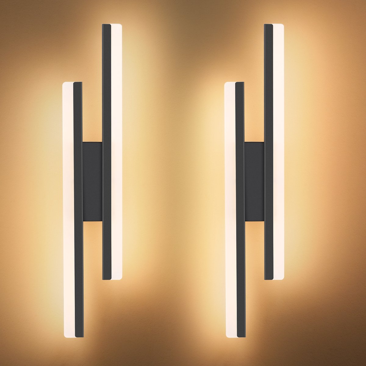 Oraymin Decoratieve LED Wandlamp - 50CM - 12W - 1450LM - 3000K - Zwart - Set van 2