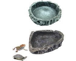 Reptielenvoer en waterbakken voor schildpadden en amfibieën - 2 stuks reptielenschalen in groen en zwart