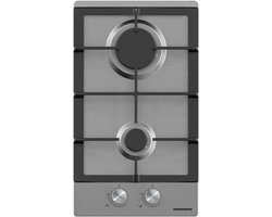 Heinner HBH-M302FIX Inbouw Gaskookplaat 30 cm – 2 Branders – Gietijzeren Pannendragers – Elektronische Ontsteking – Veiligheidsbeveiliging – RVS – 5 Jaar Garantie