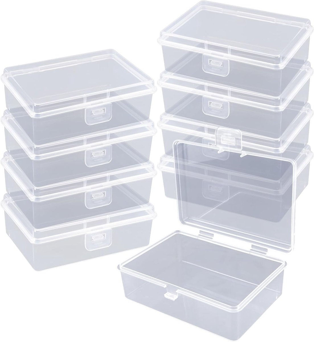 Set van 9 Kleine Plastic Opbergdozen met Deksel, Transparante Rechthoekige Mini Boxen voor Sieraden, Kleine Voorwerpen en Accessoires, Ideaal voor Organisatie