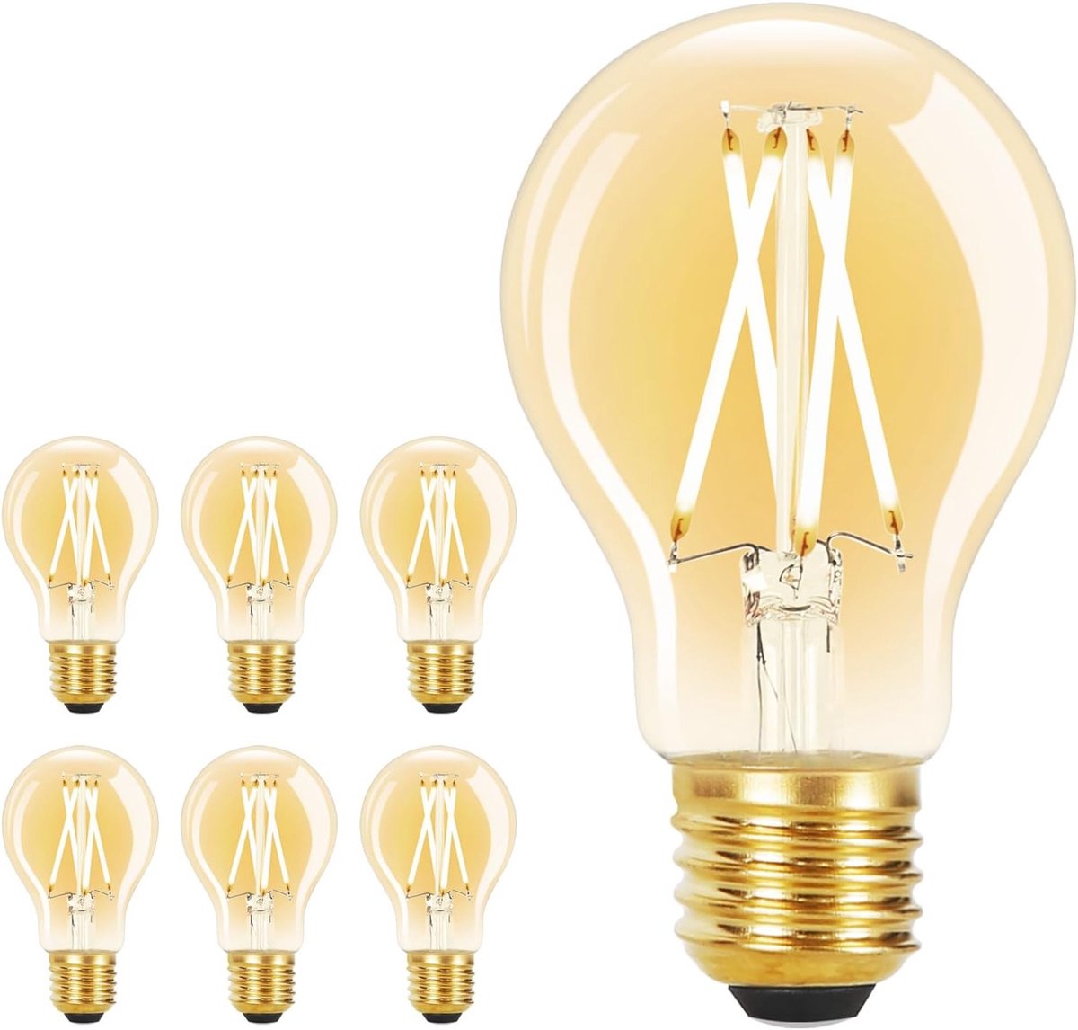 Set van 6 Vintage LED E27 Lampen - A60 Edison Gloeilampen 2700K 4W Warm Wit Retro Filament Glas voor Energiezuinige Verlichting in Hotels en Huizen