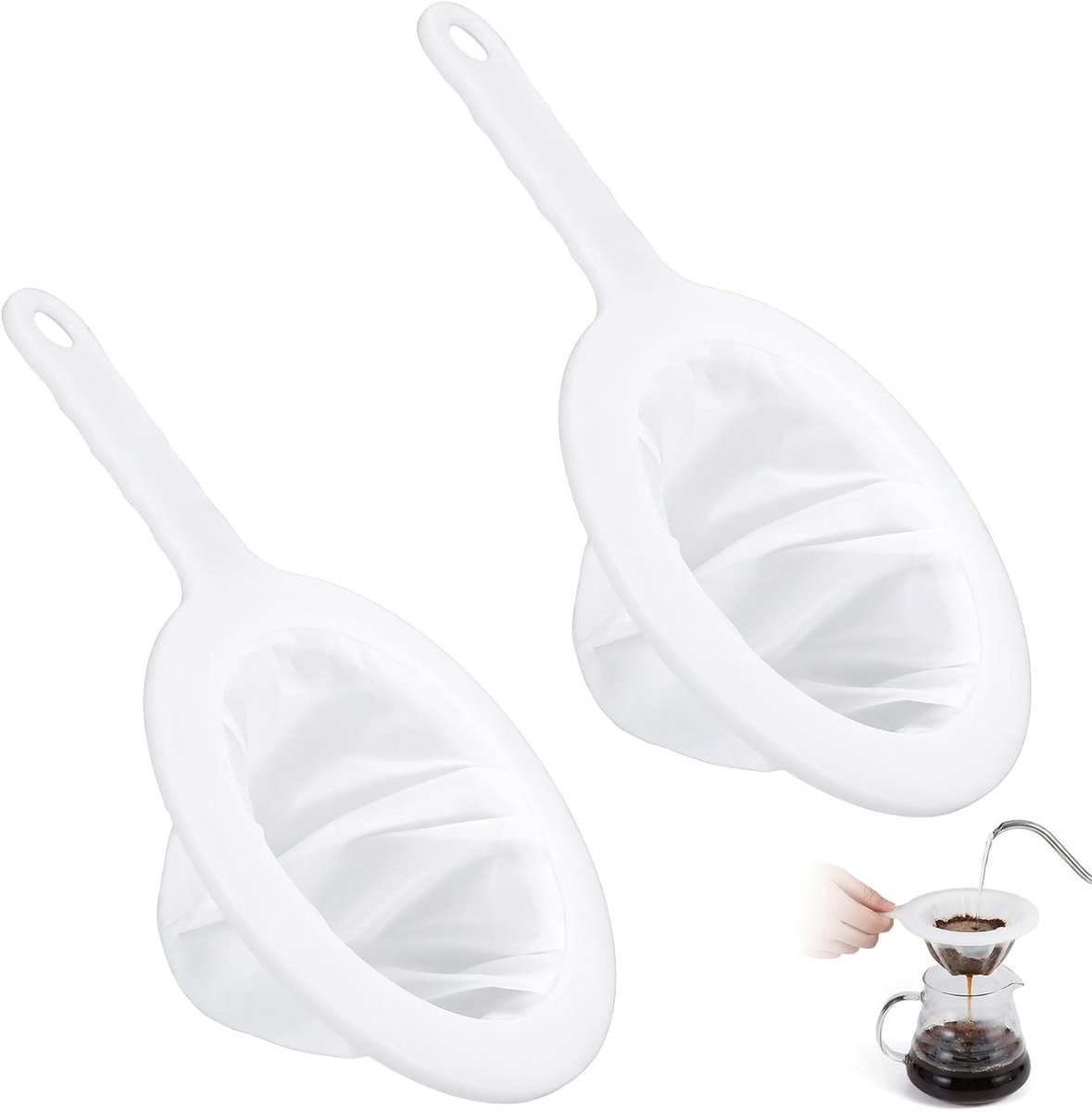 Set van 2 Plastic Fijne Zeef met Handvat, Ultrafijne 200&400 Mesh Keukenzeef voor Sap, Yoghurt, Koffie, Honing en Melk