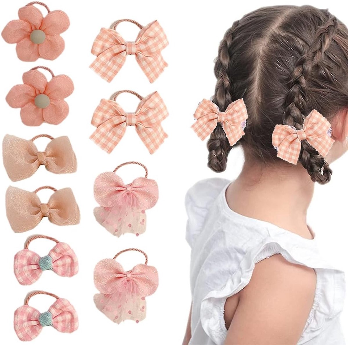 Set van 10 Elastische Haarstrikken voor Meisjes - Zachte Naadloze Ponytail Houders en Accessoires voor Kinderen met Vlinderontwerp