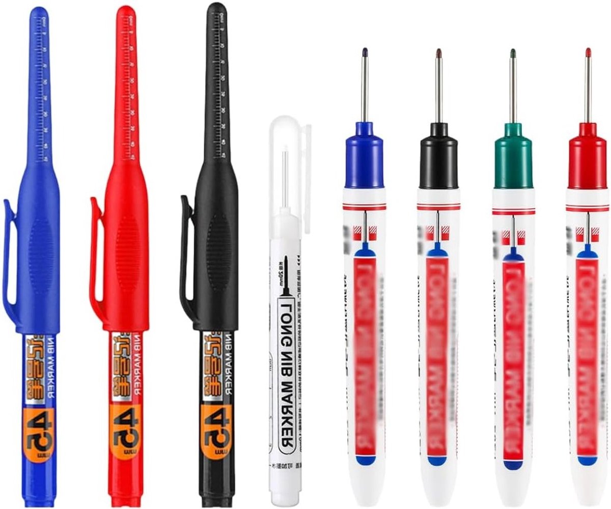 Diepe Gaten Markerset met 8 Stuks, Fijne Punt van 20mm voor Moeilijke Hoeken, Onuitwisbare Markers in Zwart, Blauw, Rood en Groen