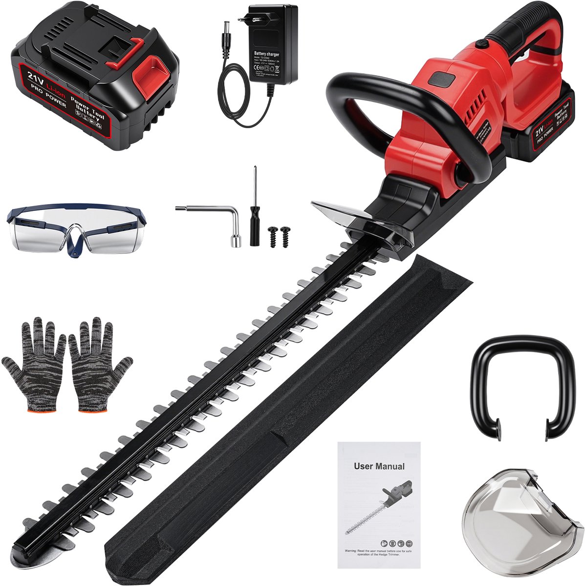 20 Inch Accu Heggenschaar - Inclusief 1 x 3.0Ah Accu - Draadloze Elektrische Heggenschaar - Makita voetplaat - 50cm Lemmet - Met Veiligheidsbril, Handschoenen & Beschermhoes - 850 W heggenschaar voor tuin, struiken en randplanten