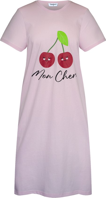 Gaubert Essential Dames Nachthemd Korte Mouw - Premium Gekamd Katoen - Mon Cheri - Roze - Maat S - GB-6819