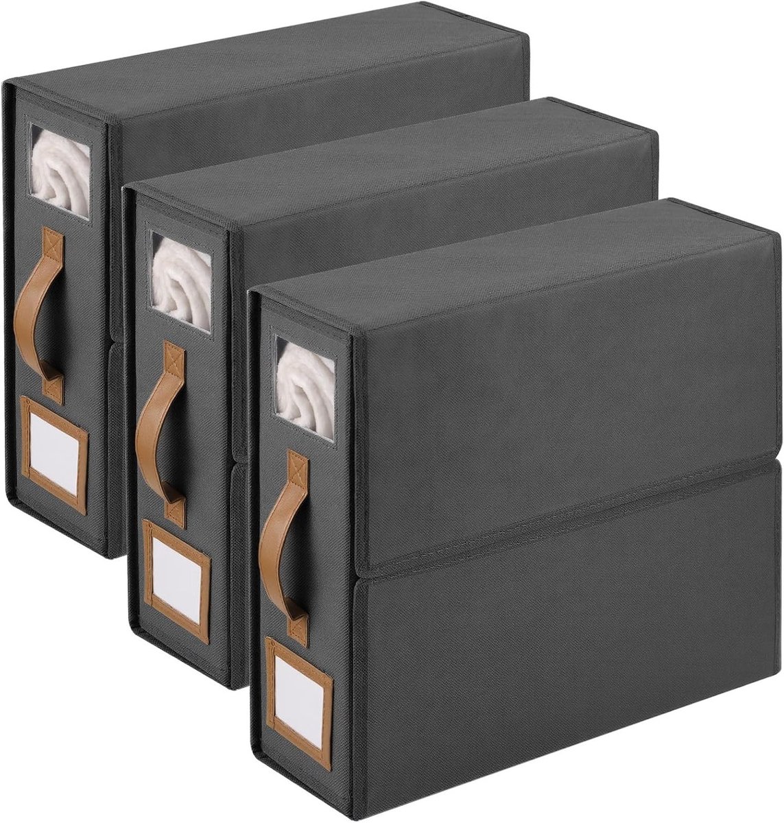 Beddengoedopbergset van 2 Stuks, Vouwbare Opbergdozen met Handvat en Venster voor Lakens, 