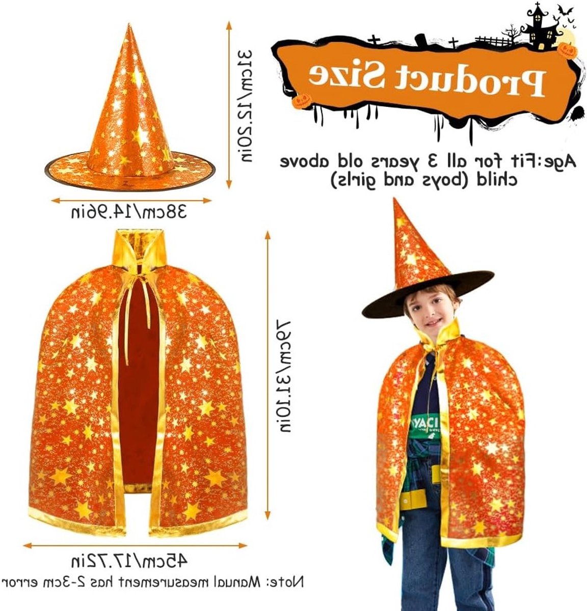 Tovercape voor Kinderen met Sterrenpatroon - Halloween Kostuum voor Meisjes met Hoed en Accessoires, Perfect voor Feestjes en Verkleedpartijen