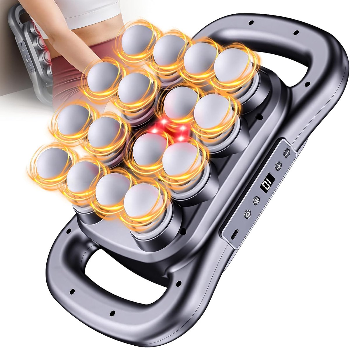 Diepweefsel spiermassagepistool - 9 standen en snelheden - 16 diverse massagekoppen - voor rug - schouders en benen