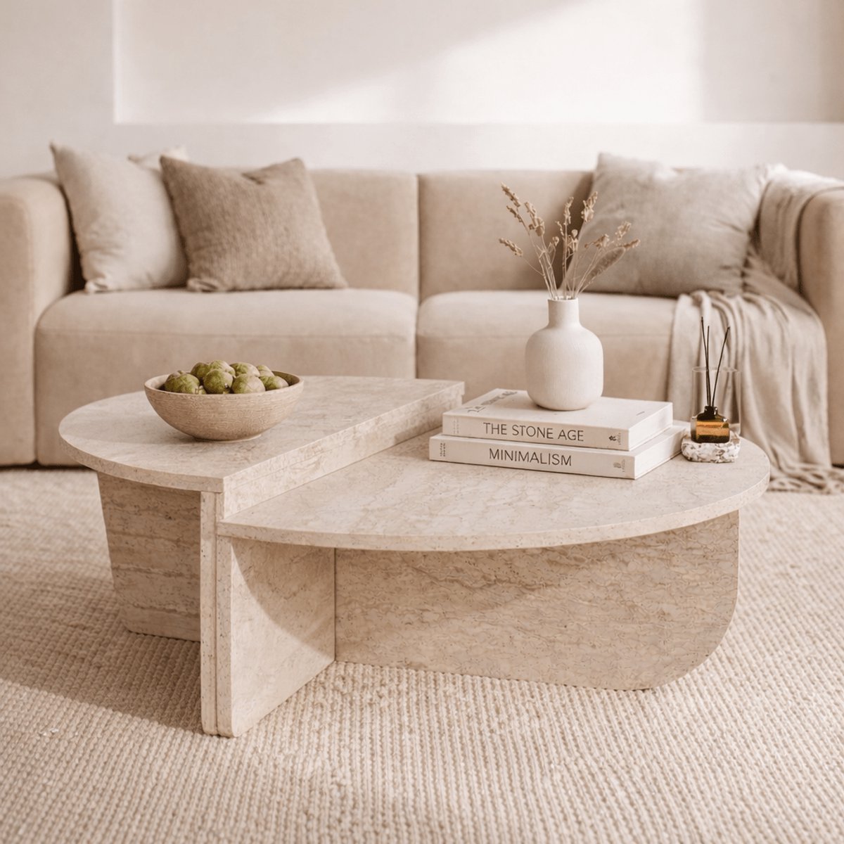 Dimehouse Ronde salontafel travertin melamine Orin 90 cm - 90 x 90 x 35 cm - Hout - Japandi - Rond