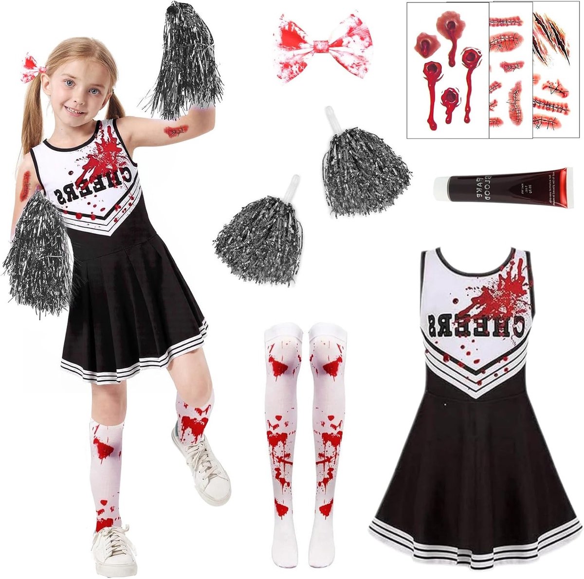 Zombie Cheerleader Kostuum voor Kinderen - Halloween Outfit, Carnavalskleding en Feestjurk