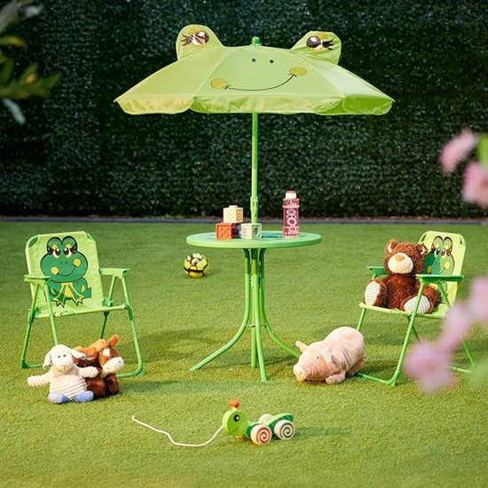 Verte Kinder Picknicktafel - Kindertuinmeubelset met Parasol - Lieveheersbeestje - 2 Klapstoelen en Een Tafel - Kamperen - Kindertuinmeubelset - Groen van verte — afbeelding 5