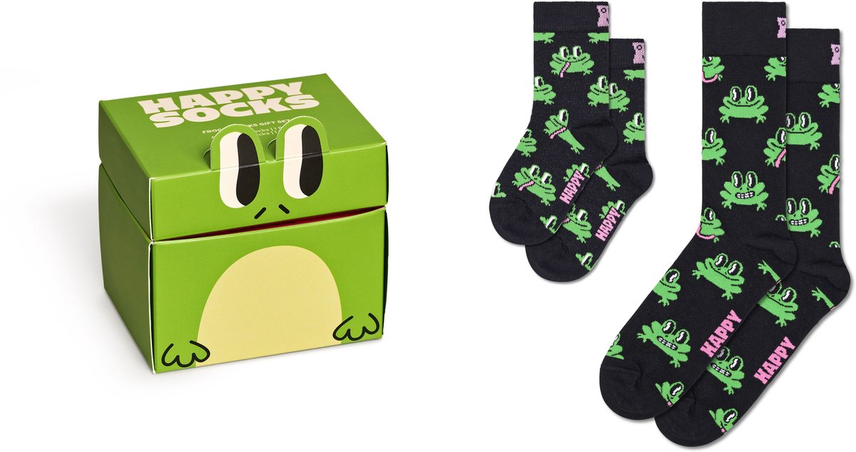 Happy Socks giftbox 2P sokken mini me froggy's zwart - 41-46