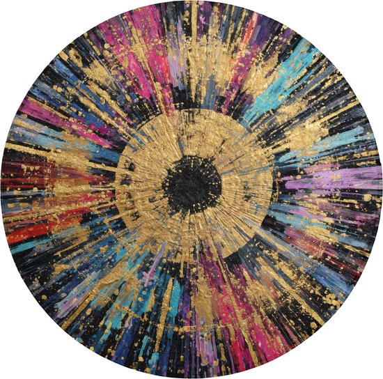 Badmat rond 70x70 cm - Antislip - Explosie - Goud - Kleurrijk - Abstract - Badmatten voor badkamer - Badkamermat - Douchemat - Ronde badkamer mat