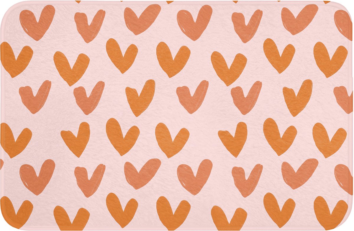 WC mat 60x40 cm - Antislip - Hartjes - Getekend - Oranje - Toiletmat - Vloermat - Douchema