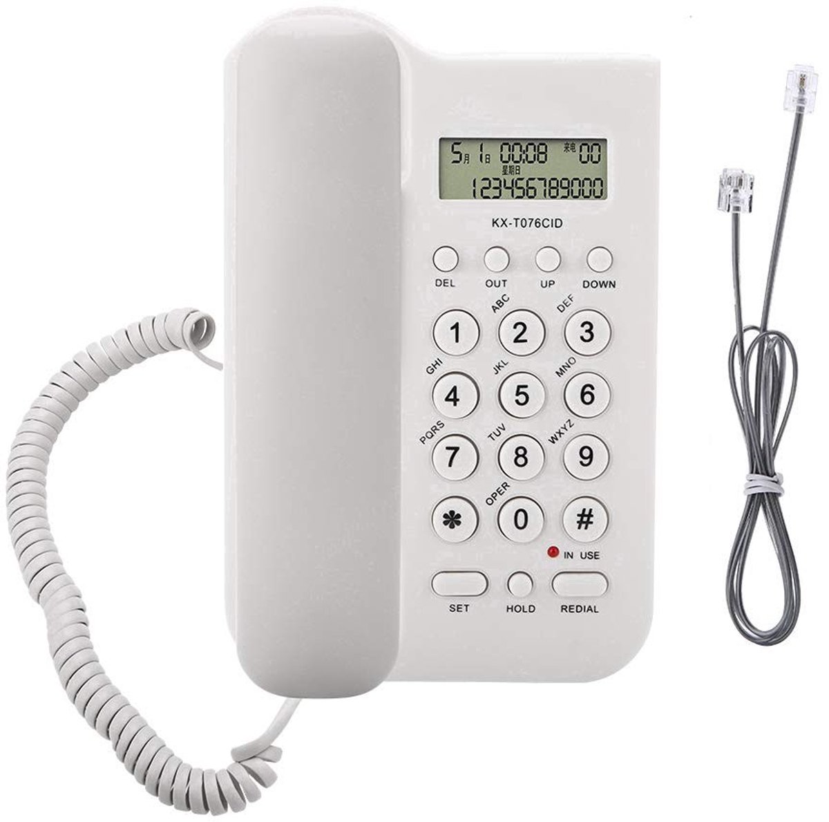 Dailygoods - Snoertelefoon met Oproependisplay en Wandmontage voor Thuis en Kantoor, Wit