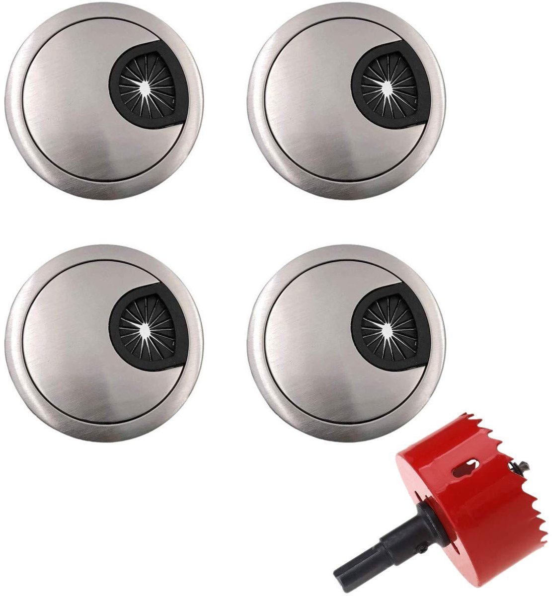 Dailygoods - Dailygoody - Bureautafel Kabeldoorvoer - Kabelmanagement - Inclusief Gatenzaag - Zilver - Metaal - Geschikt voor PC bureau - 60 mm