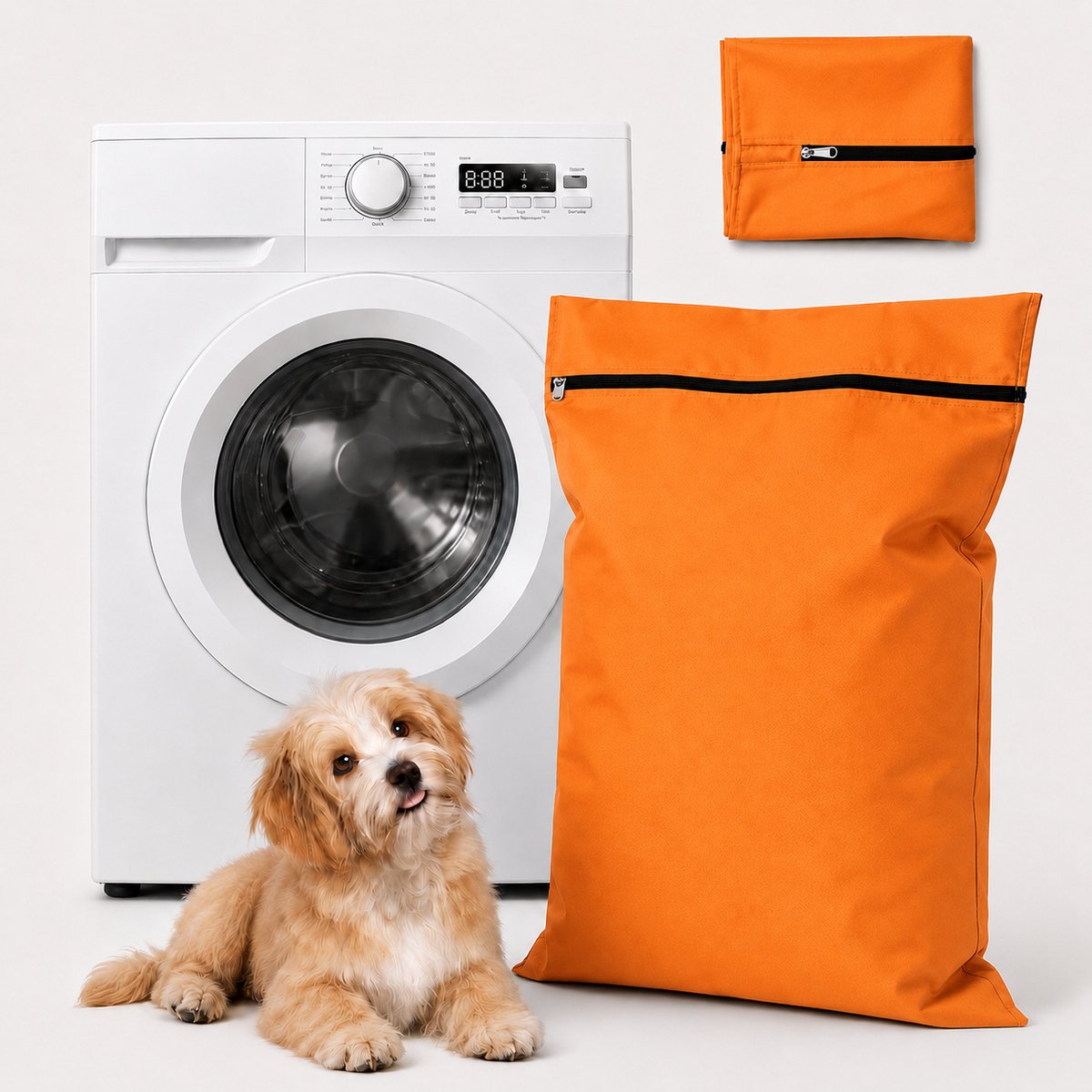 Waszak voor Huisdieren 2 Stuks - Pet Laundry Bag - Waszakken van Twill Polyester - Grote Waszakken met Rits - Voorkomt Dat Waszakken Verstopt Raken Door Dierenhaar - 70 x 60 cm - voor Honden en Katten - Oranje