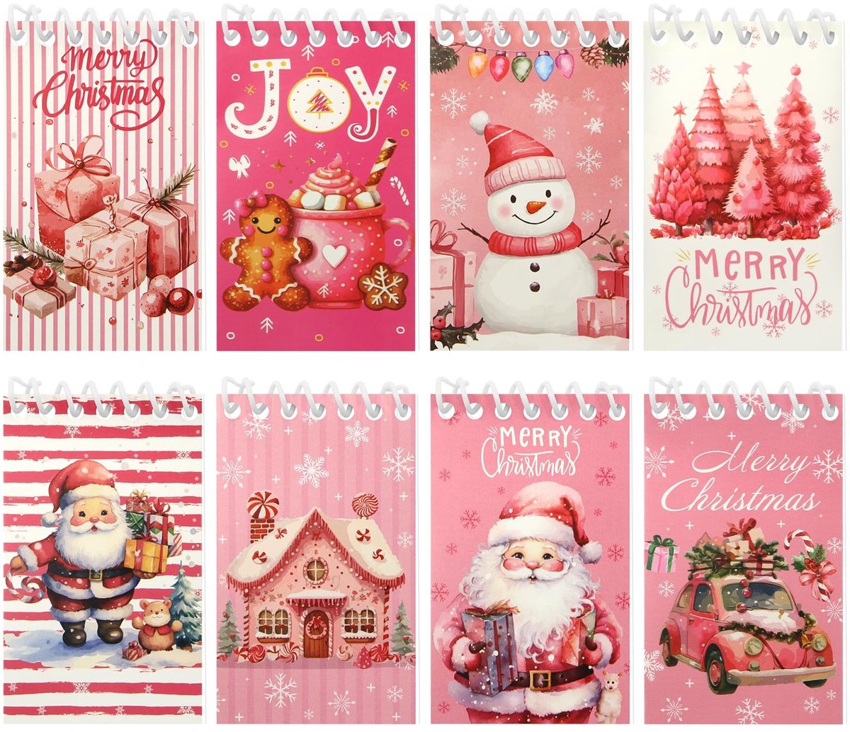 Dailygoods - Set van 8 Roze Mini Spiraal Notitieboeken voor Kerst