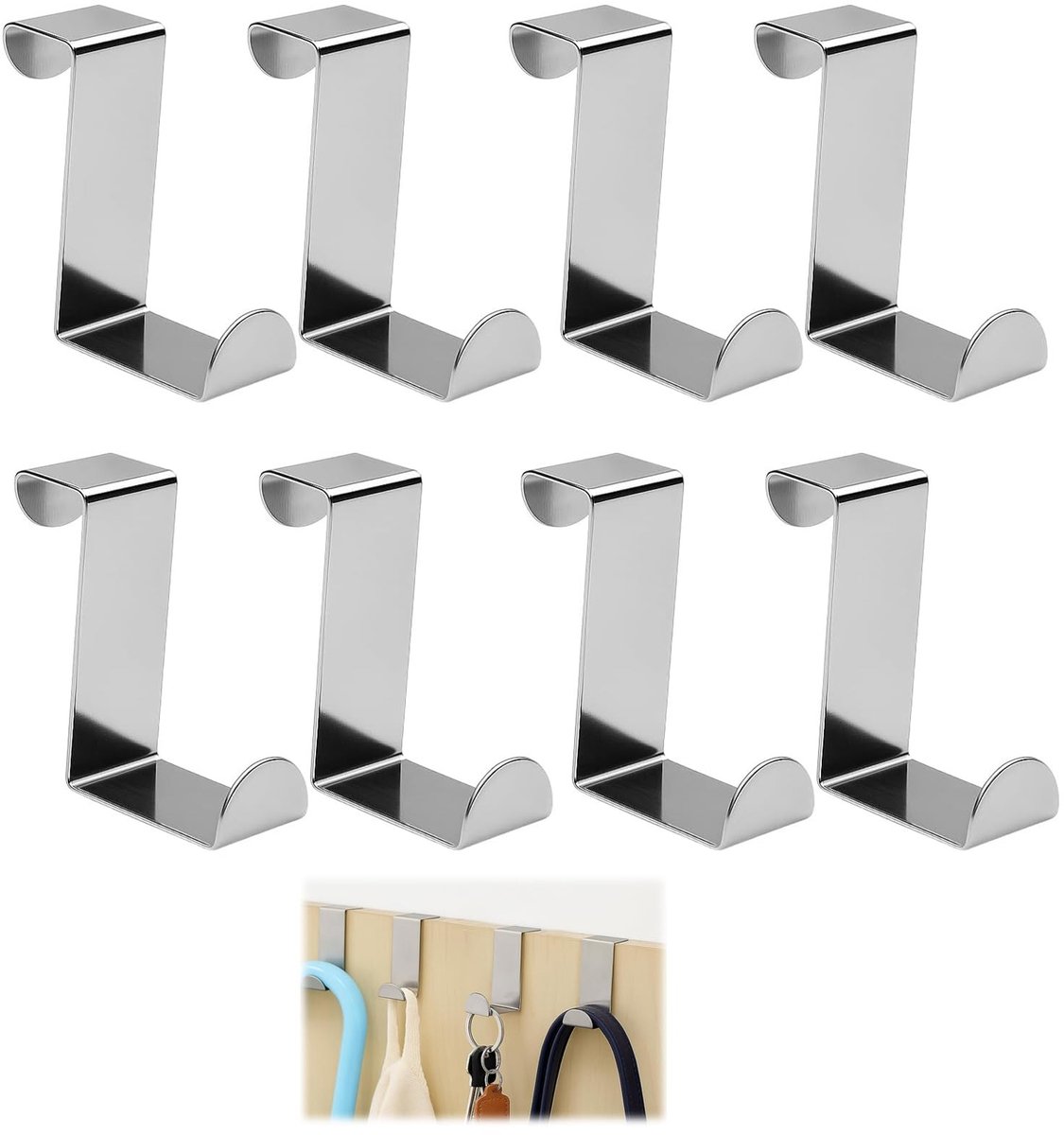 Dailygoods - 8 Stuks Roestvrijstalen Deurhaken voor Kleding