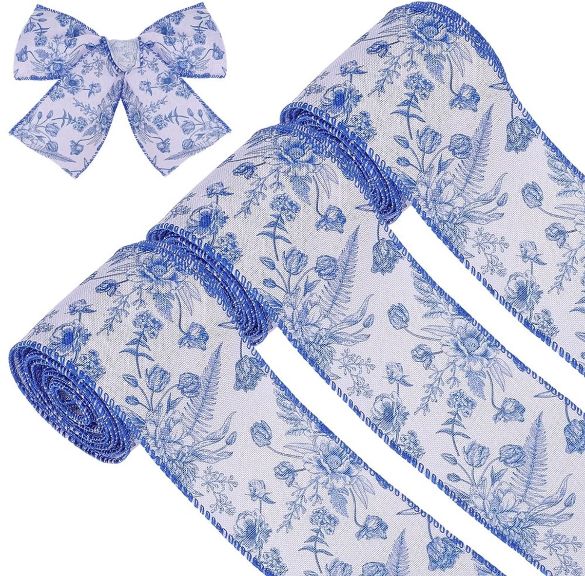 Dailygoods - 15 Yard Draadversterkte Polyesterband met Bloemenpatroon