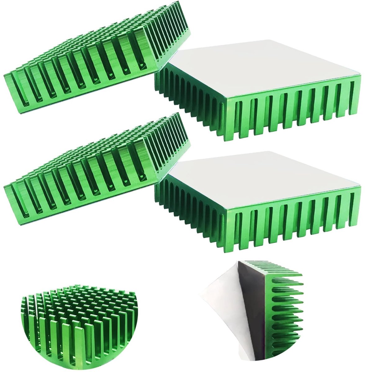 Dailygoods - Dailygoody - Aluminium koellichaam - 4 stuks - Goede thermische geleiding - Groen - Voor computerhosts en 3D-printers - Met 3M-plakband - Hoogwaardig