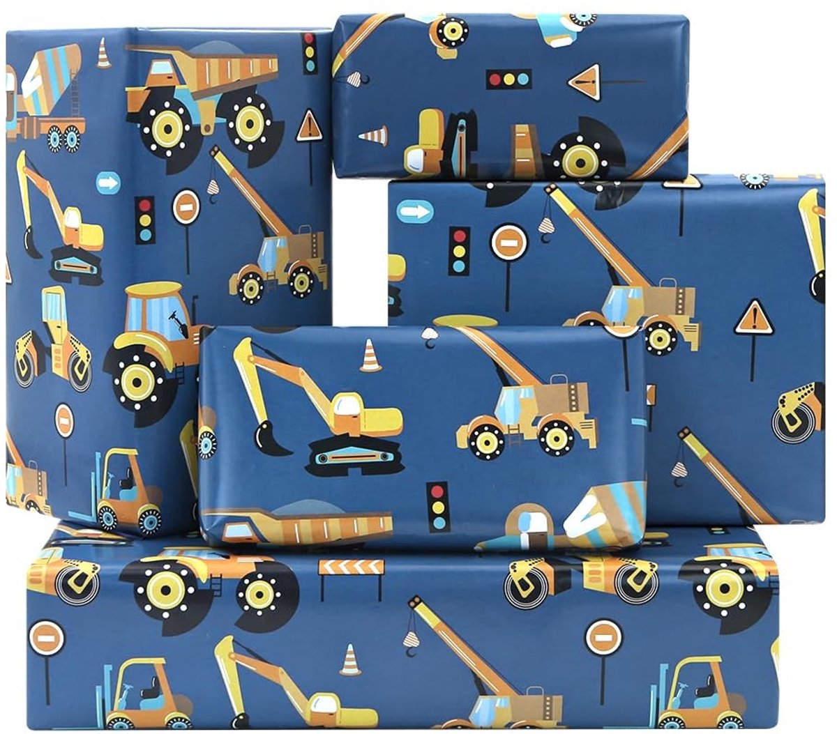 Dailygoods - Dailygoody - Tractor-kiepwagen - Bouwvoertuigen - Feestelijk cadeaupapier - 50 x 70 cm - Vrachtwagens - Perfect voor kinderen - Blauw