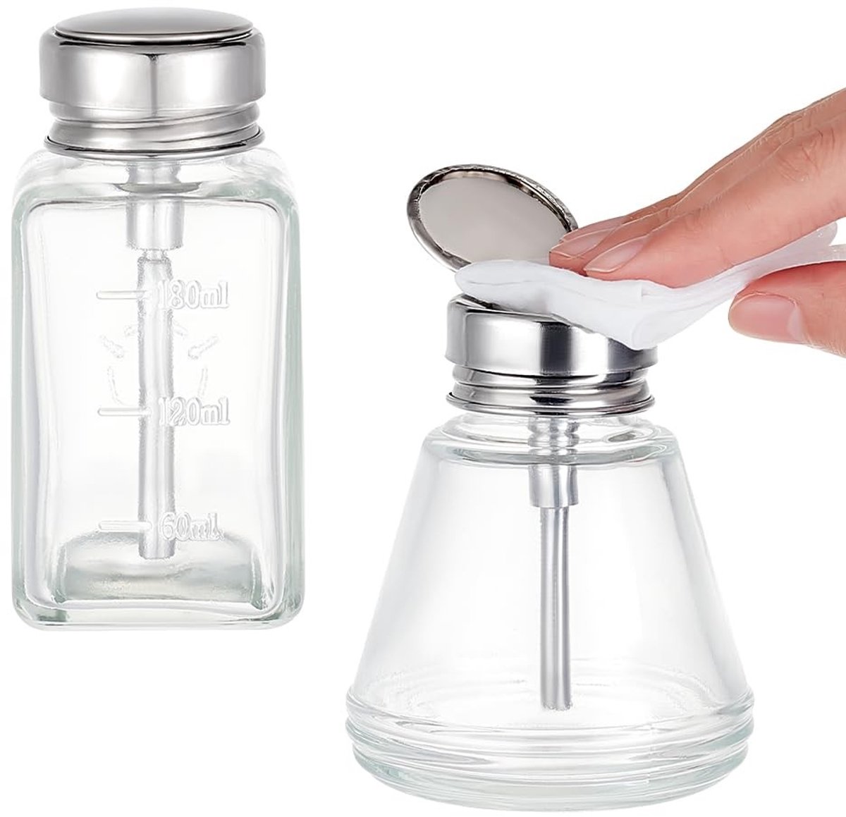 Dailygoods - Dailygoody - Pompdispenser - Nagellakremover - Helder - Lege glazen fles - Navulbaar - Geschikt voor volwassenen - 2 stuks