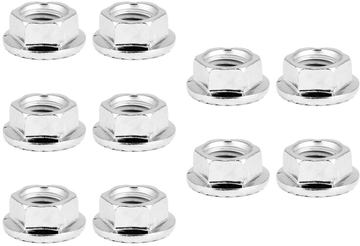 Dailygoods - Dailygoody - M10 X 125 Moer - Roestvrijstalen Moeren - 10 Stuks - Flensmoeren - Fijne Schroefdraad - Geschikt voor Uitlaat - 10 mm