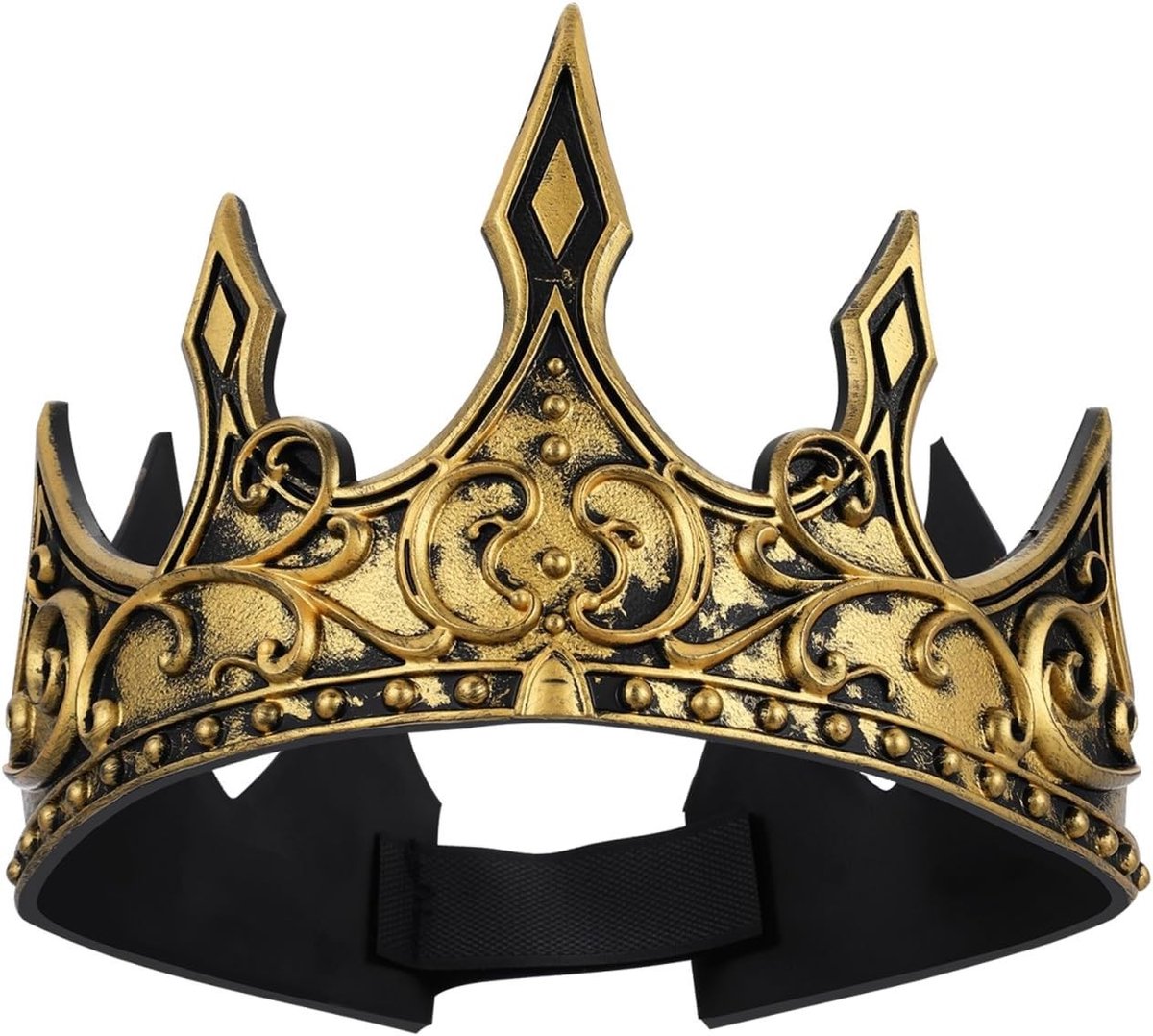 Middeleeuwse kroon voor mannen, verstelbare gouden koningskroon voor carnaval, themafeesten en kostuums