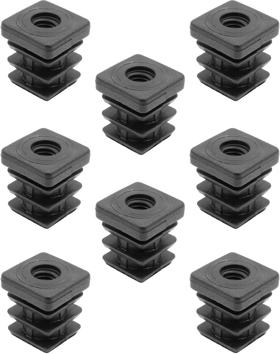 Dailygoody - Schroefdraadstop - Voetkappen - Kunststof - Insteekbus - Draagvermogen tot 200 kg - Voor vierkante buizen 22 x 22 mm - Zwart
