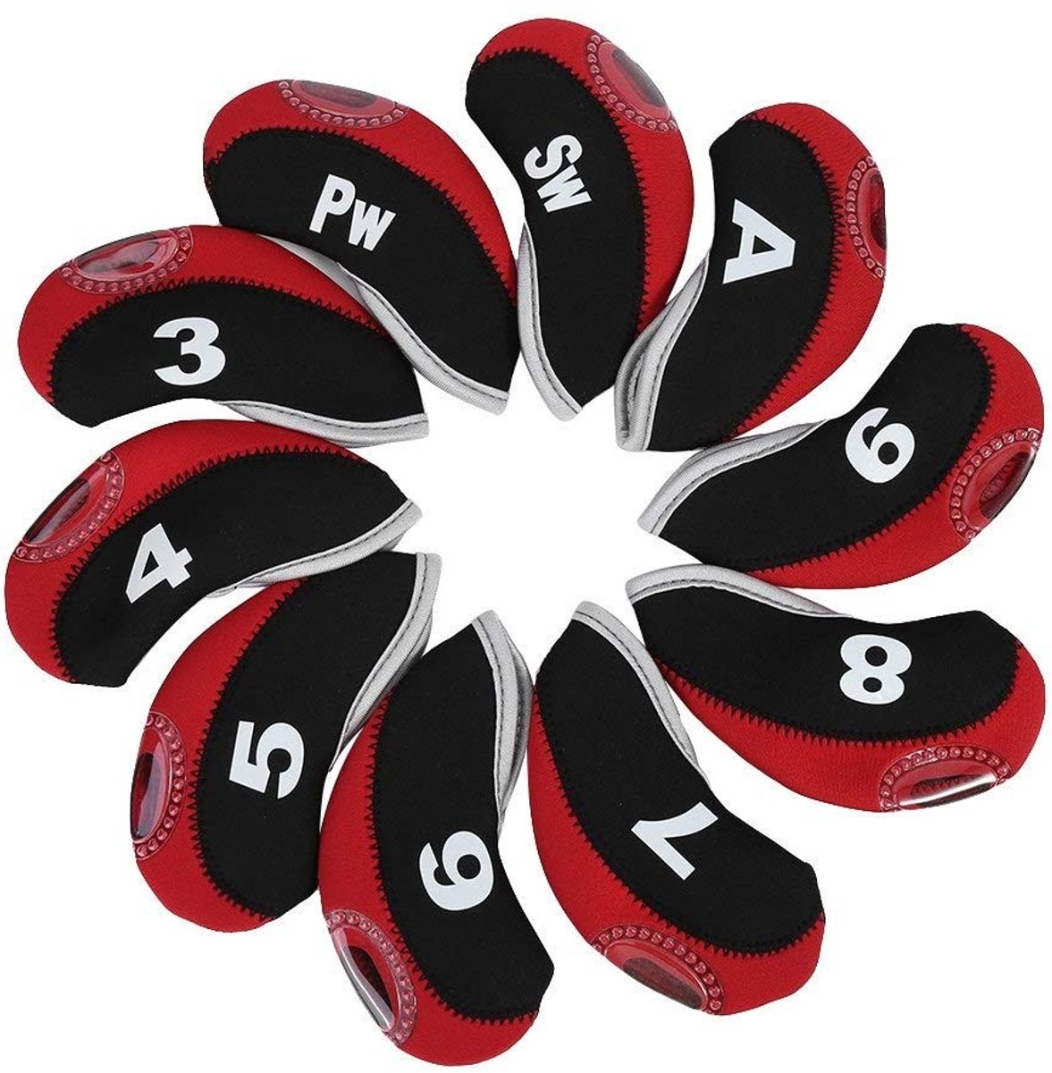 Dailygoody - Golf Club Hoofdkappen - Waterdichte Golf Club Bescherming - Zwart & Rood - Set van 10 - Ideaal voor Golf Enthousiastelingen - Inclus