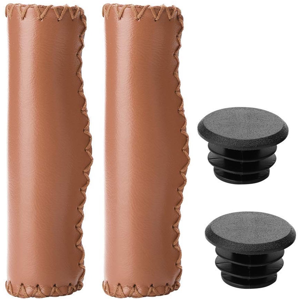 Dailygoody - Fietshandvatten - Handgestikte PU Handvatten - Bruin - Duurzaam & Comfortabel - Geschikt voor MTB en BMX - 1 Paar