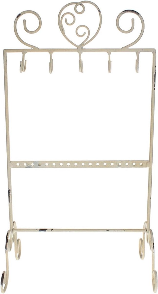 Sieradenstandaard van oud wit metaal van 37 cm - Shabby chic sieradenopslag en moderne organizer voor accessoires