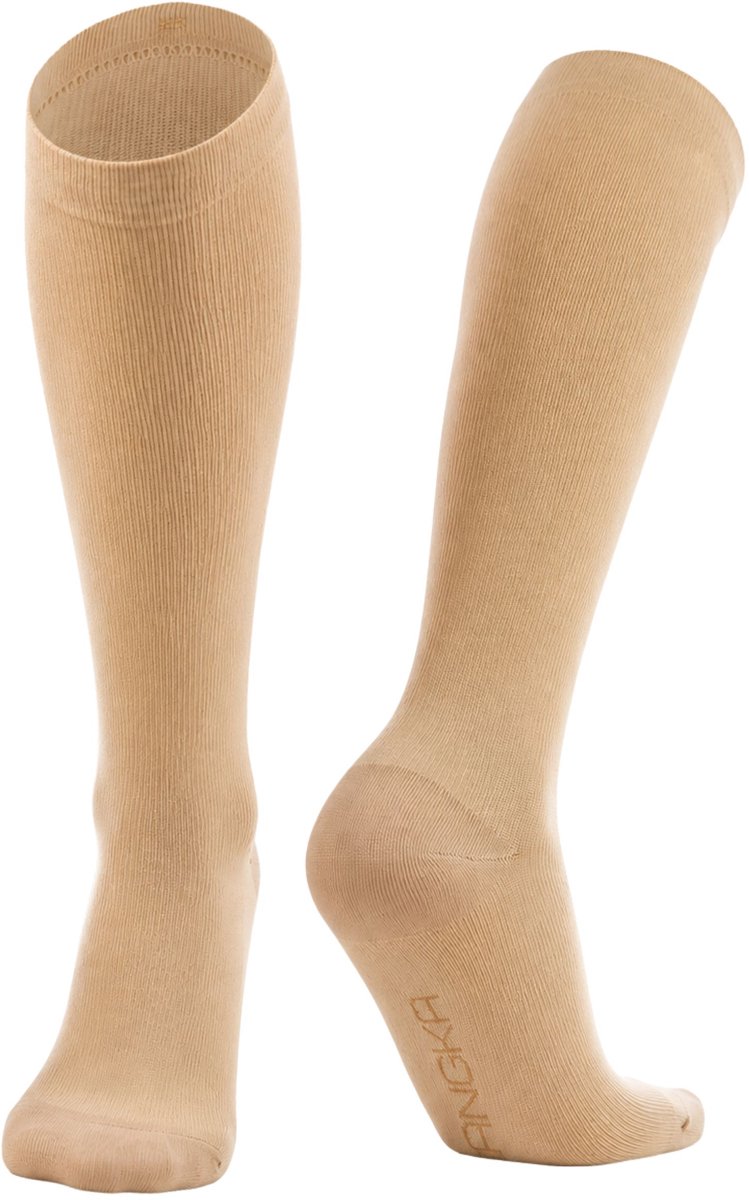 KANGKA® Compressiekousen 20-30 mmHg - Hardlopen Steunkousen maat S (35-37) - Compressie sokken Vliegtuig - Beige
