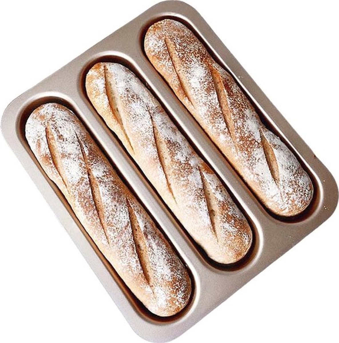 Broodjesbakvorm, stokbroodbakvorm, antiaanbakbakvorm, 3 golvende groeven