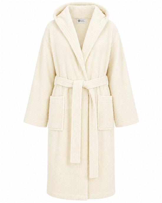 Peignoir de Sauna Femme avec Capuche - 100% Coton Éponge avec Poches - Bordeaux Beige - Taille M - Peignoir Femme Coton