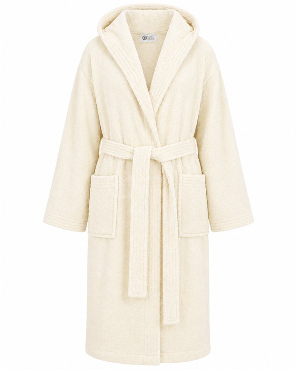 Sauna Badjas Dames met Capuchon - 100% Katoen Badstof Met Zakken - Bordeaux Beige - Maat M - Badjas Dames Katoen
