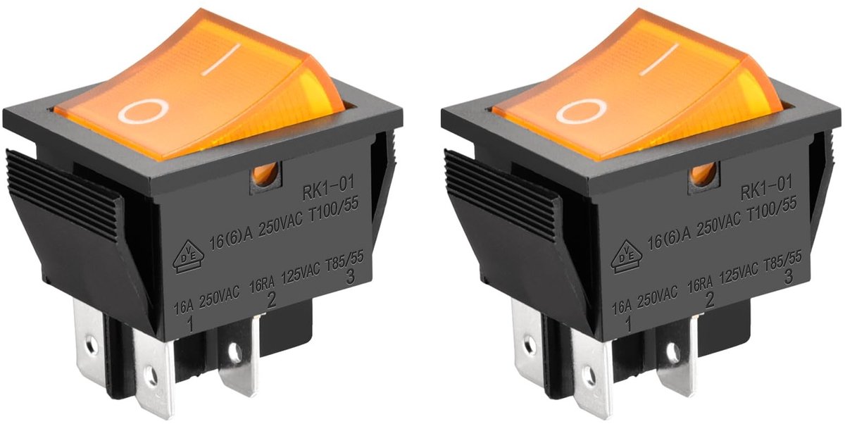 Dailygoods - Dailygoody - Rocker Switch - ON-OFF - 2-Pack - Geel - 16A 250VAC - Geschikt voor Elektrische Toepassingen - 27.8 x 21.5 mm