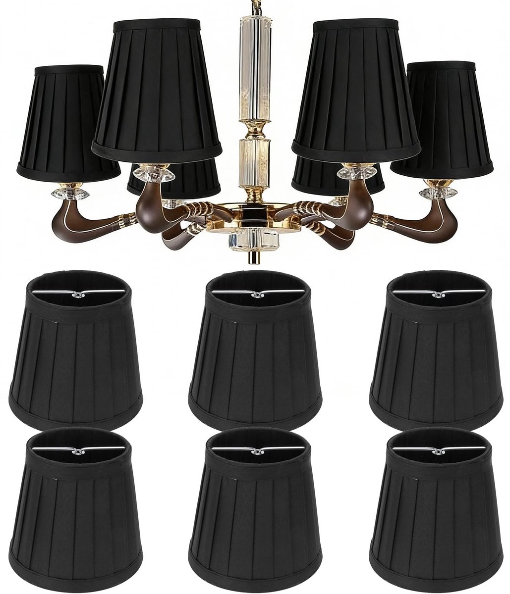Dailygoods - Dailygoody - Zwarte lampenkap - 6 Stuks - Moderne stoffen lampenkappen - E14 wandlamp - Kamer decoratie - Scandinavisch design - Ideaal voor thuis
