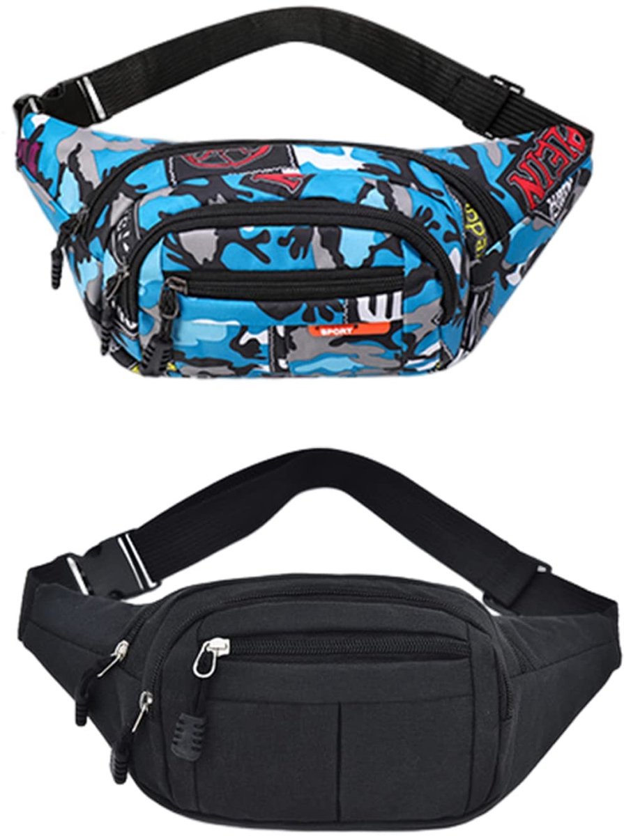 Dailygoods - Dailygoody - Camouflage Heuptas - Heuptas voor Kinderen - Ideaal voor Sport en Reizen - Blauw - Veilig en Ruim - Geschikt voor Jongens en Meisjes