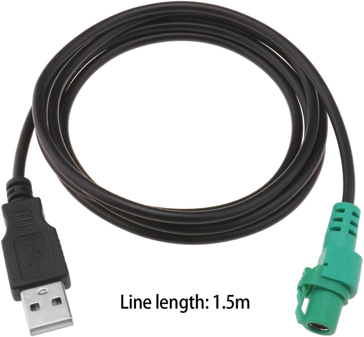 Dailygoods - Dailygoody - USB-aansluiting - Adapter voor rotondo-aansluiting - Zwart & Groen - 4-pins kabel - Compatibel met Volkswagen - Geschikt voor Bora, Golf,...