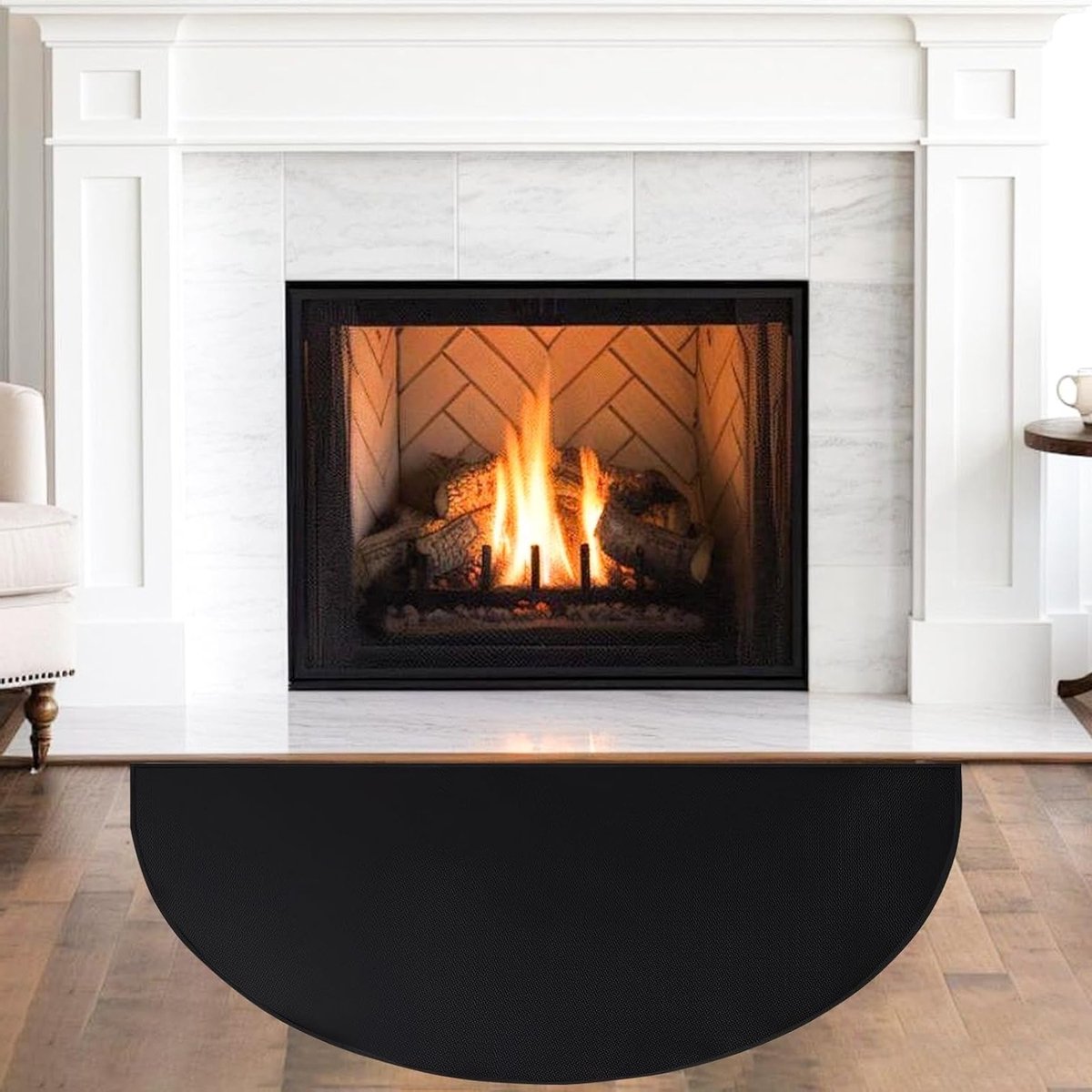 Vlamwerende Onderlaag voor Kachel, Zwart, 60 x 100 cm, Halve Cirkel Vlamwerende Mat, Vloerbescherming tegen Vonken en Gloed, Ideaal voor Haard en Kachelgebruik