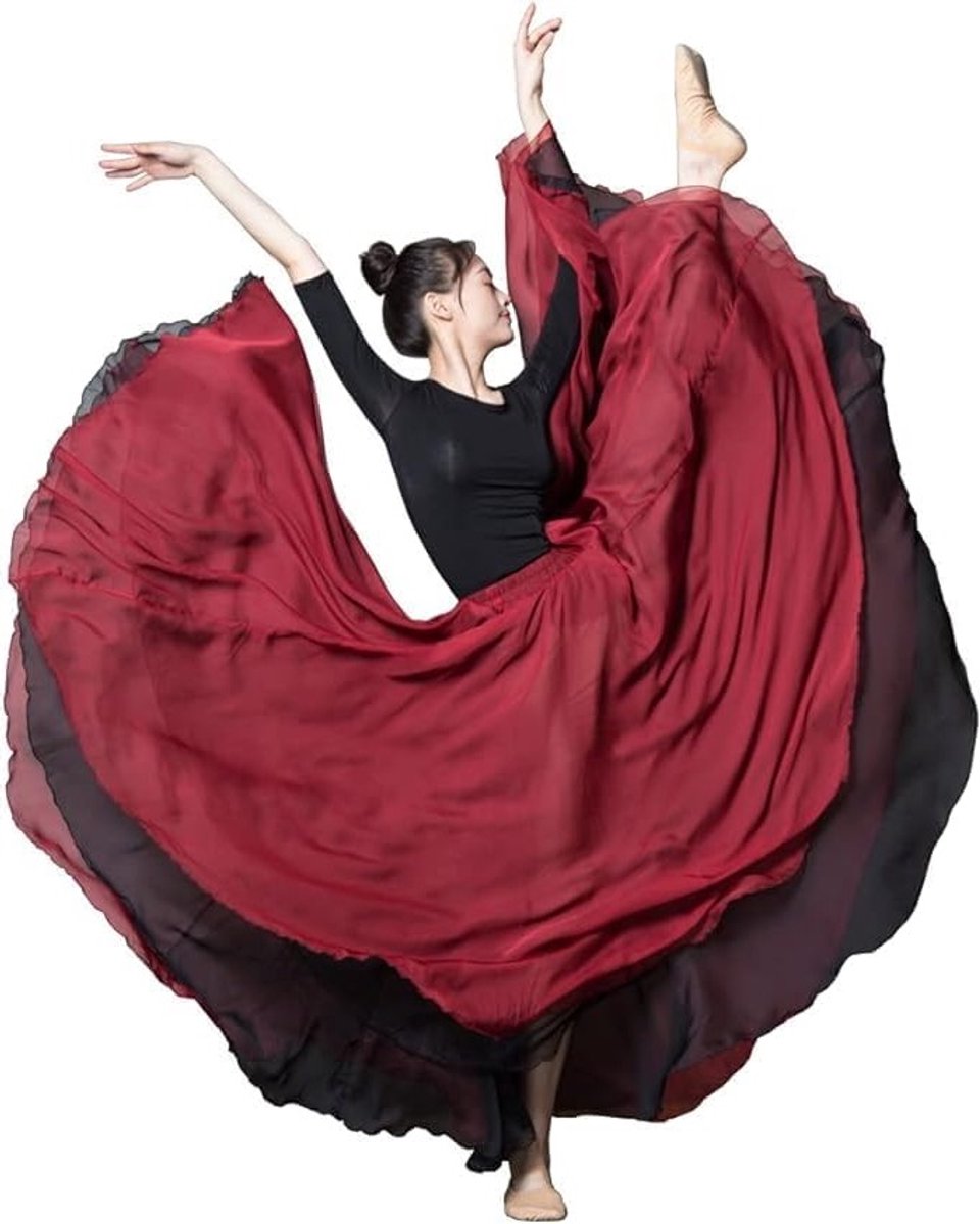 Flamenco Rok Rood voor Dames - Perfect voor Buikdans, Flamenco Dans en Optredens - Lange 720 Graden Rok voor Dancers