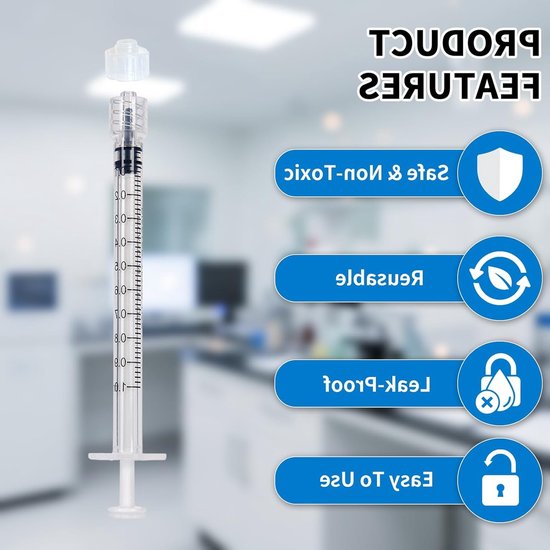 30 Stuks Luer Lock Spuiten 0.5ml met Doppen, Individueel Steriel Verpakt, Plastic Spuiten voor Vullen en Meten van Vloeistoffen in Laboratoria — afbeelding 3