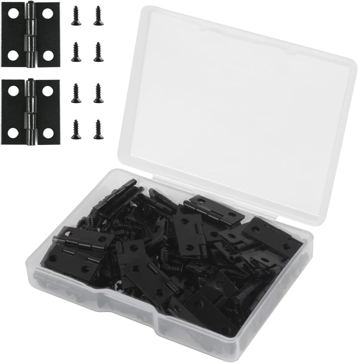 50 Stuks Kleine Scharnieren met 200 Vervangende Schroeven en Plastic Opbergdoos - Mini Scharnier Sets voor Meubelprojecten en Doe-Het-Zelf Klussen