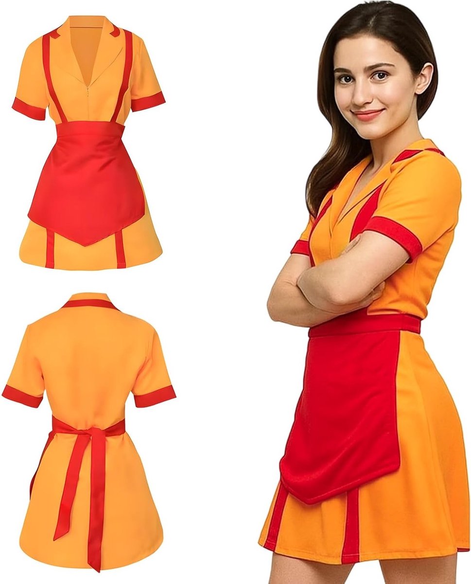Rode en Oranje Jurk voor Meisjes - Klassiek Kostuum voor Rollenspel, Halloween en Feestjes met Schort