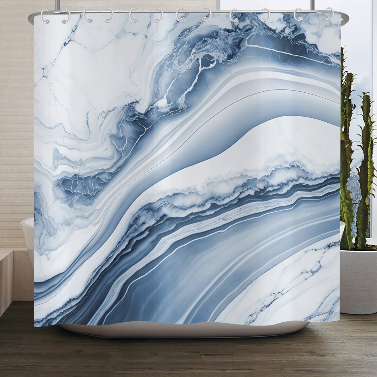 Dailygoody - OmGoods - Dailygoody - Douchegordijn - Modern abstract - Luxe wit blauw marmerlook - 180x200 cm - Waterdicht - Geschikt voor badkamer - Uniek design