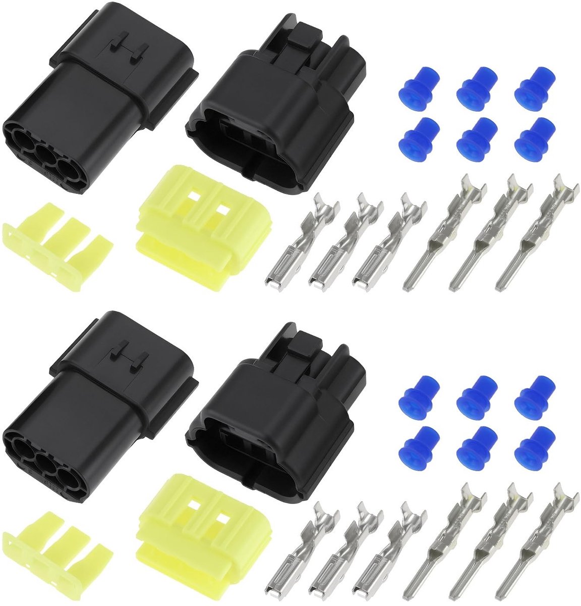 Dailygoody - Waterdichte 3-Pin Elektrische Connector - Connectoren voor Motoren - Geschikt voor Scooter en Auto - 2 Sets - Betrouwbare verbinding - Id